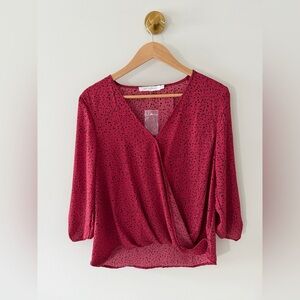 All in Favor Red Printed Surplice Blouse